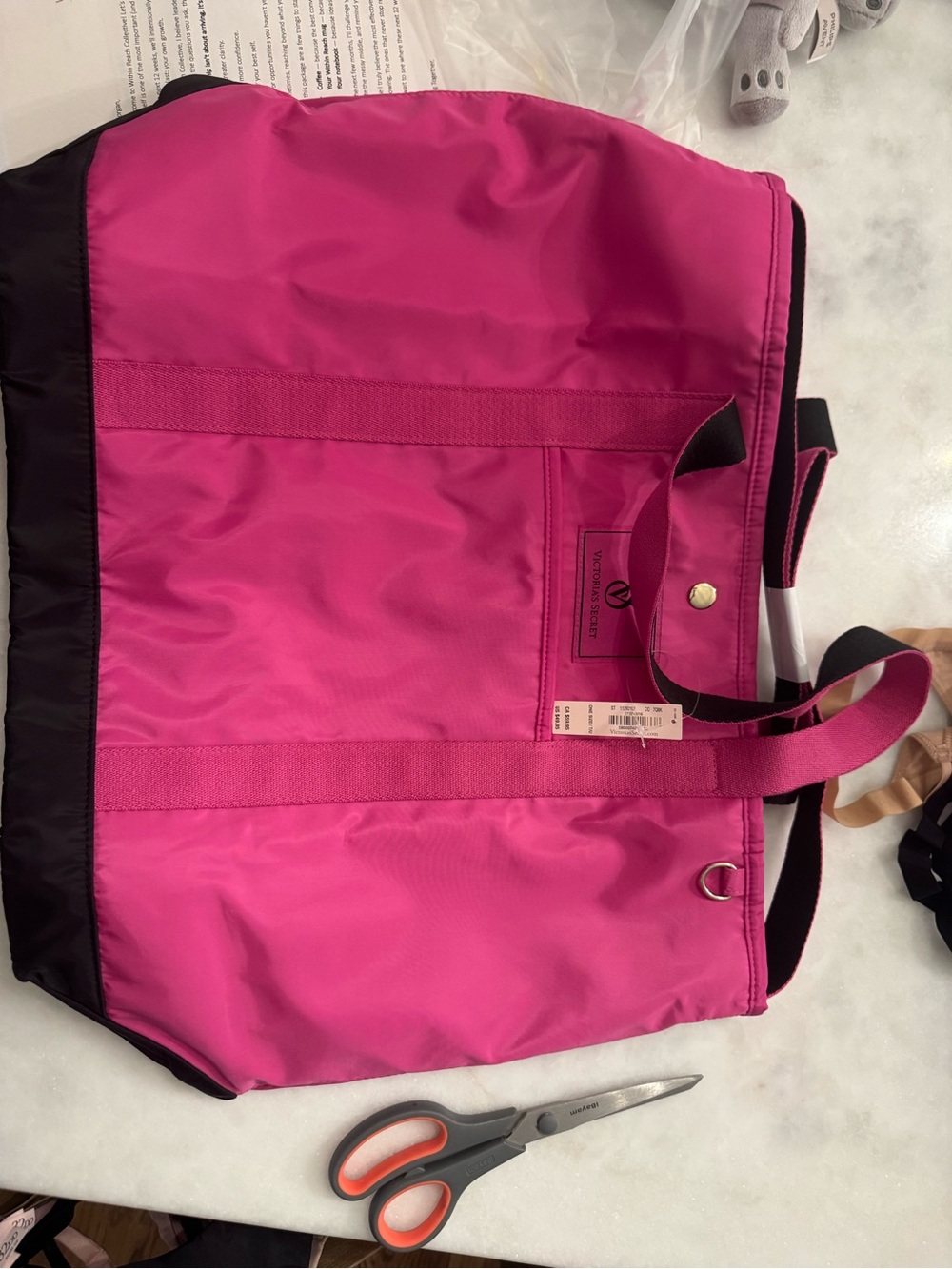 PINK Victoria's Secret Hot Pink Nylon Tote with Black Trim